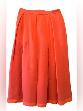 St. John Red w/ Pink Accent Silk Midi Skirt